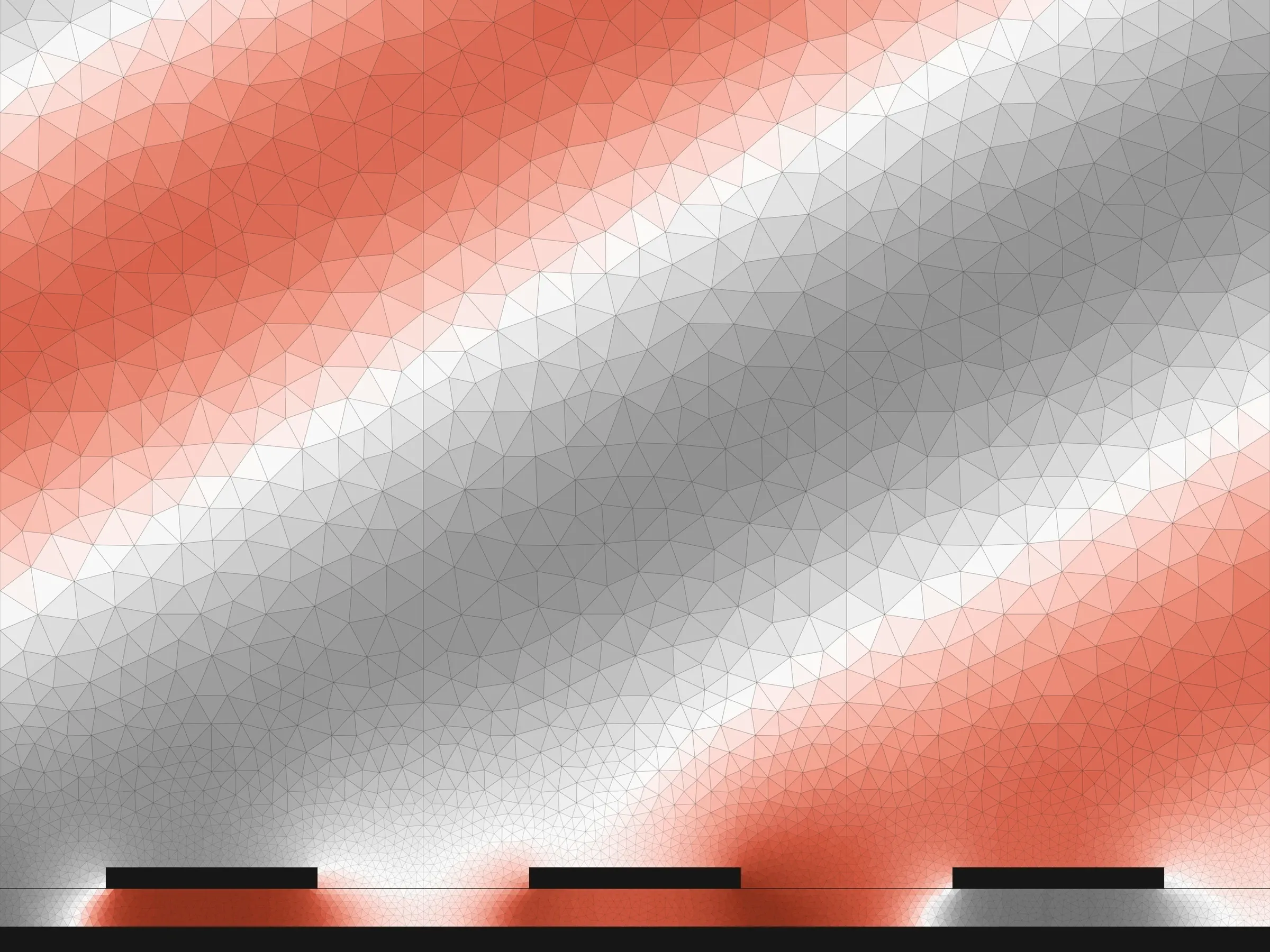 Computed field of a metal-insulator-metal absorber lit at 30°: reflection vanishes (R = 0.04%) and the field gathers under the strips